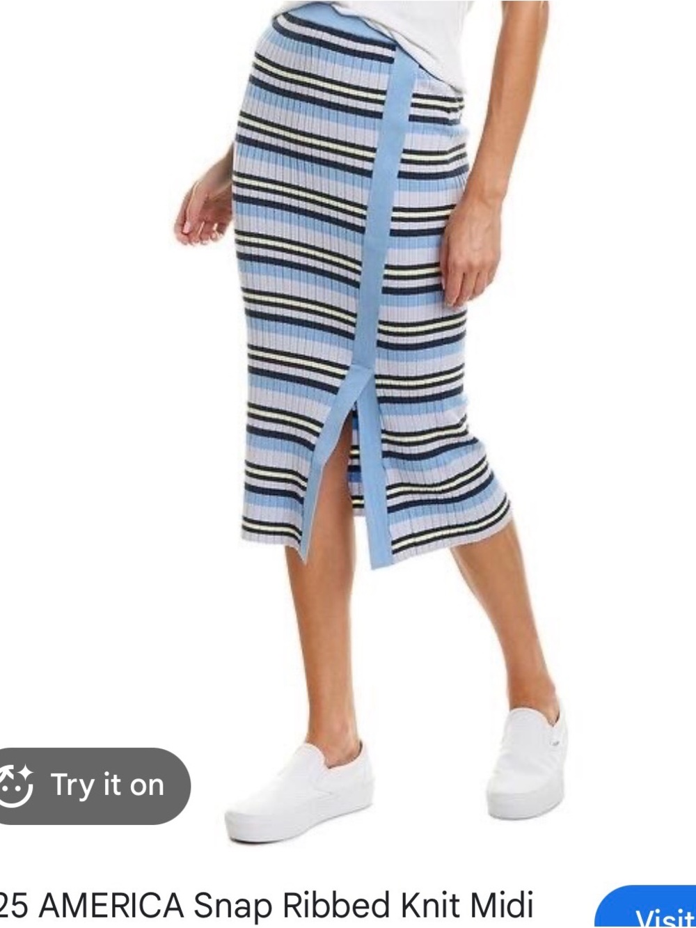525 America Striped Ribbed Midi Skirt in Light Blue, Black & White